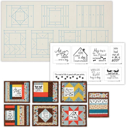 June Tailor Quilt As You Go Inspirational Mug Mats Dog Days, Natural/Blue Ink, 1 Count (Pack of 1)