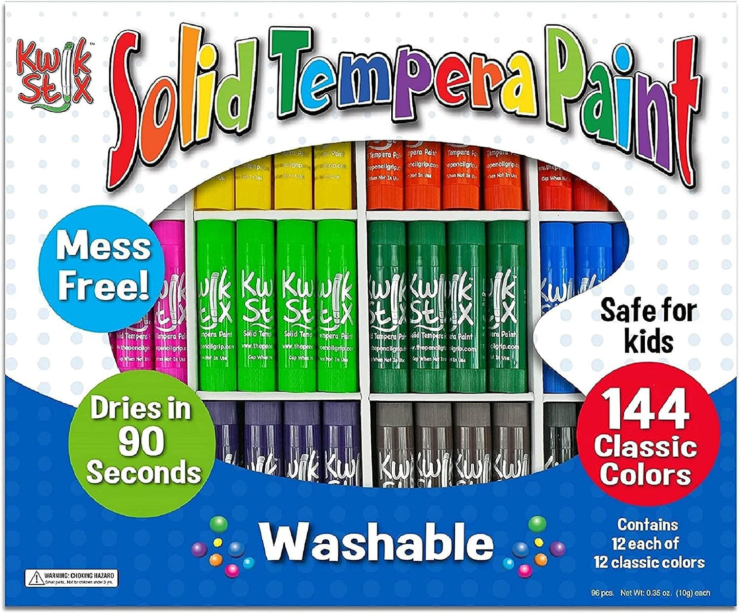 The Pencil Grip Kwik Stix Tempera Paints, Tempera Paint Pens, Super Quick Drying, 144 Assorted Classic Colors, Class Set- TPG-644