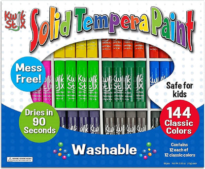 The Pencil Grip Kwik Stix Tempera Paints, Tempera Paint Pens, Super Quick Drying, 144 Assorted Classic Colors, Class Set- TPG-644