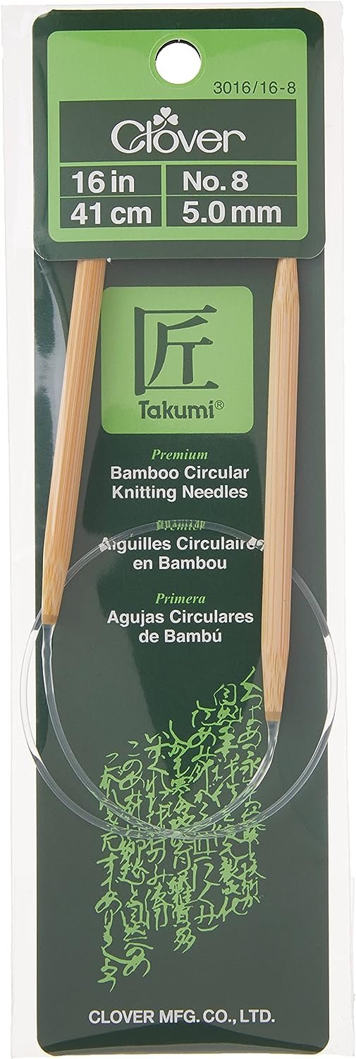 Clover 8 Takumi Circular 16" Size Bamboo Knitting Needle, Brown, Clear