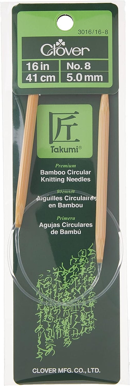 Clover 8 Takumi Circular 16" Size Bamboo Knitting Needle, Brown, Clear