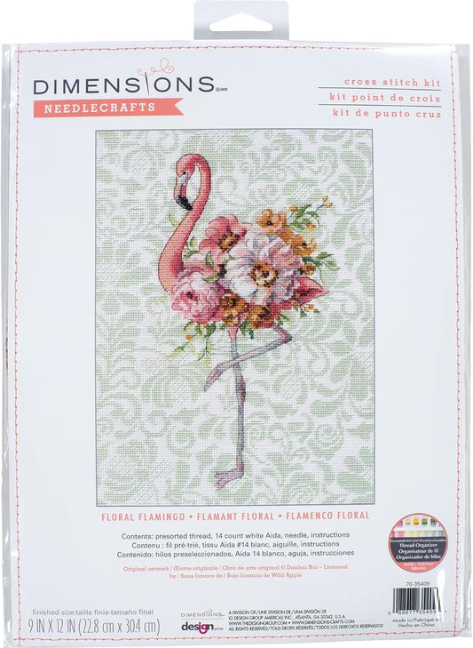 Dimensions Floral Flamingo Animal Counted Cross Stitch Set, 9" x 12", 14 Cnt. White Aida