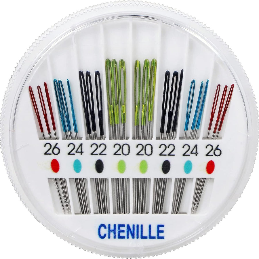 SINGER Chenille Needles in Dial Compact, Assorted Sized Sewing Needles, Sizes 20, 22, 24, 26, Set of 24