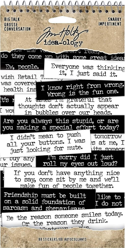 Tim Holtz, Advantus Big Talk Snarky Word Stickers, black and white
