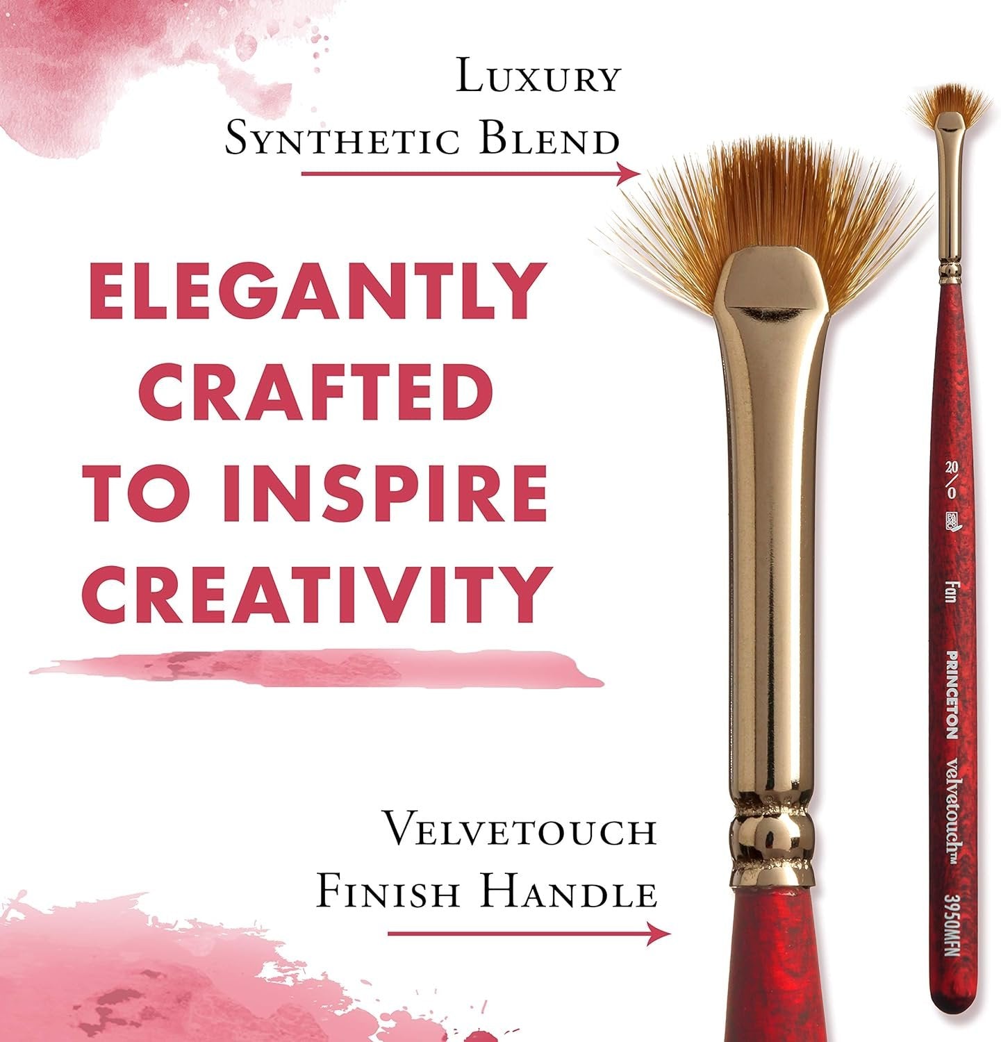 Princeton Velvetouch, Series 3950, Paint Brush for Acrylic, Oil and Watercolor, Mini- Fan, 20/0