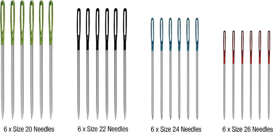 SINGER Chenille Needles in Dial Compact, Assorted Sized Sewing Needles, Sizes 20, 22, 24, 26, Set of 24