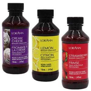 Lorann Oils Cream Cheese, Lemon, Strawberry Bakery Emulsion: Triple Flavor Blend, Ideal for Enhancing Complex Flavors in Baked Goods, Gluten-Free, Keto-Friendly, Flavor Blend Essential