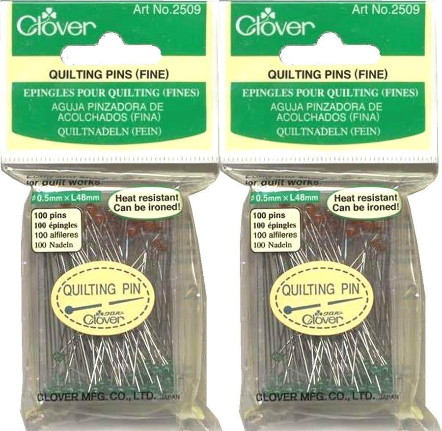 Two (2) Boxes Quantity 100 Clover Fine Quilting Pins ~ Article No. 2509 ~ 1-7/8" Long 0.5mm Glass Head