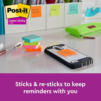 Post-it Super Sticky Notes,2x2 in, 8 Pads, 2x the Sticking Power, Supernova Neons Collection, Recyclable (622-8SSMIA)