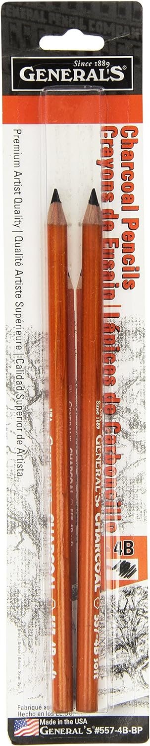 General Pencil 557-4B-BP Generals Charcoal Pencil 4B 2 Each, 2 Count (Pack of 1), Black
