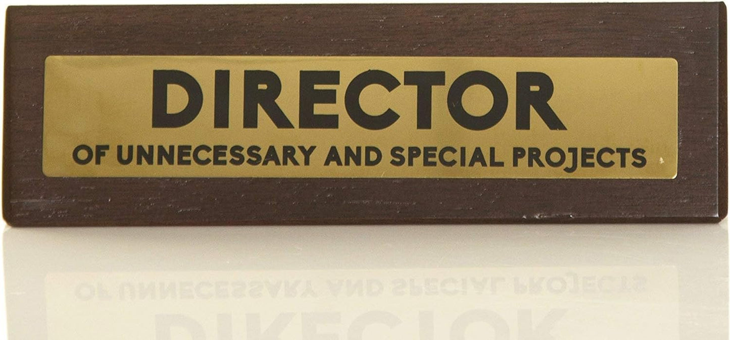 Boxer Gifts ‘Director Of Unnecessary Projects’ Novelty Wooden Desk Warning Sign | Funny Office Humor Gift For Colleague Or Boss | 4.5cm x 17.5cm