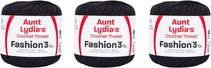 Aunt Lydia Fashion Black Crochet - 3 Pack of 150y/137m - Cotton - Gauge 3 - Crochet