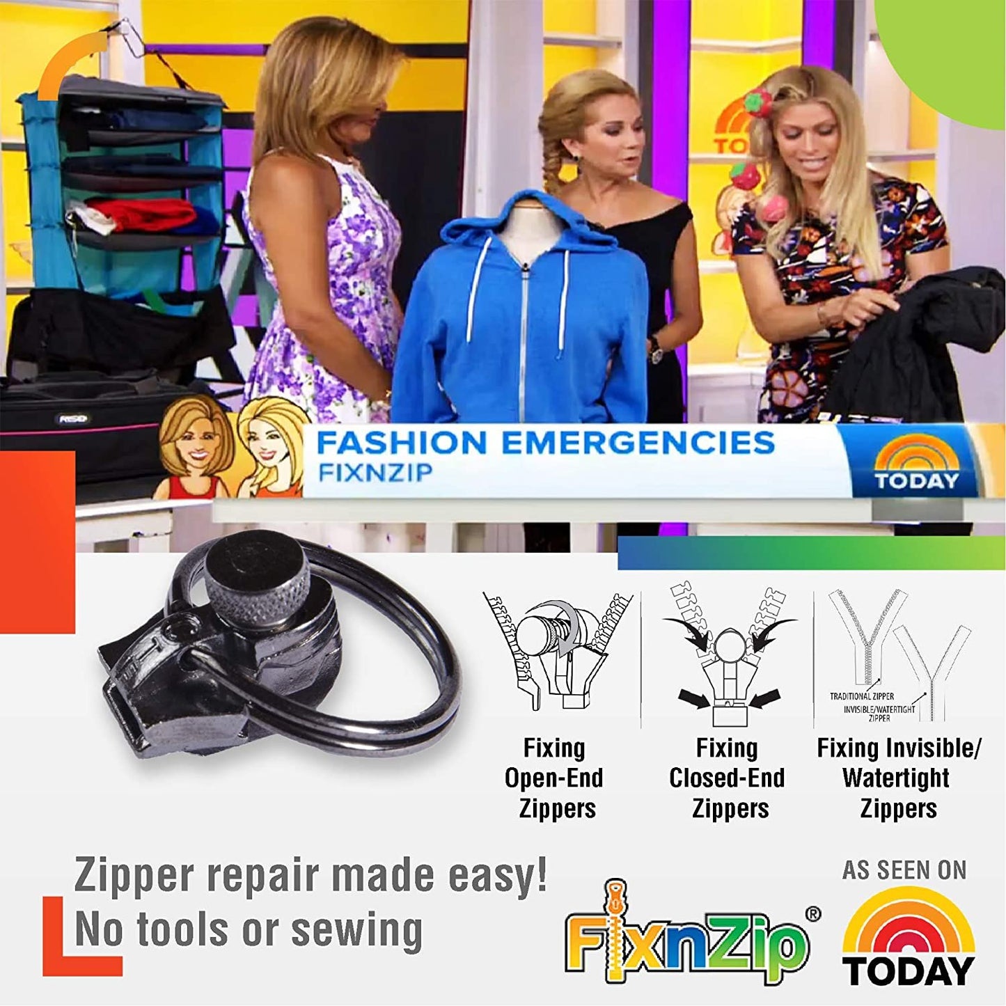 FixnZip 3 Pack Instant Zipper Replacement, Combo Pack (S,M,L), Black Nickel