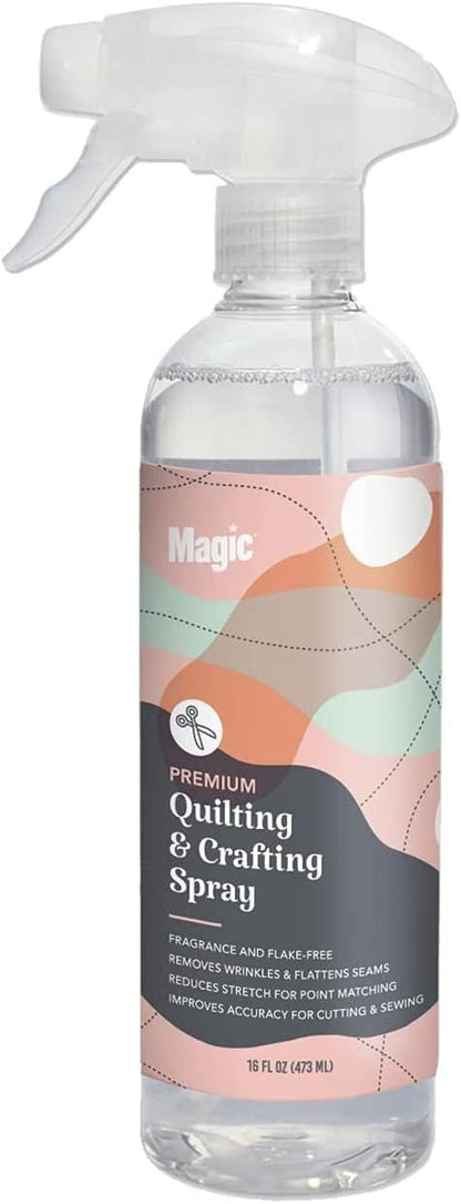 Magic Premium Quilting Crafting Spray Bottle – Fabric Spray for Cutting, Creasing, and Sewing Wrinkle Spray (16oz Trigger)