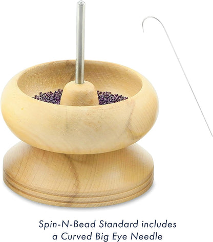 Beadalon Spin N Bead Jewelry Making Tool Wood Bead Bowl - Includes a Curved Needle for Easy Bead Stringing