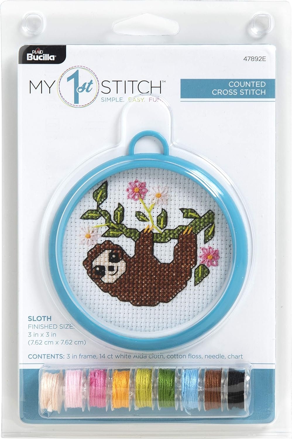 Bucilla 47892E My 1st Stitch Counted Cross Stitch Kit, 3", Sloth