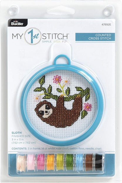 Bucilla 47892E My 1st Stitch Counted Cross Stitch Kit, 3", Sloth