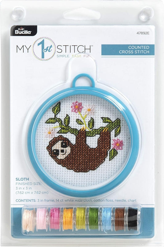 Bucilla 47892E My 1st Stitch Counted Cross Stitch Kit, 3", Sloth