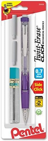 Pentel Twist Erase CLICK  Automatic Pencil with 2 Eraser Refills and Lead, 0.7mm, Assorted Barrels, Color May Vary, 1 Pack (PD277TLEBP)