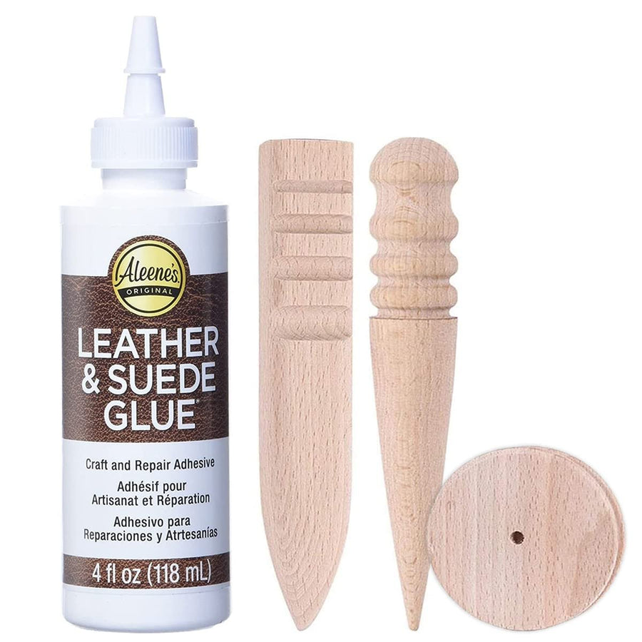 Leather Glue Adhesive - Aleenes Leather Fabric Glue for Patches, Upholstery, Tears, Canvas, Clothing, 3 Pack Burnishing Tool for Leather