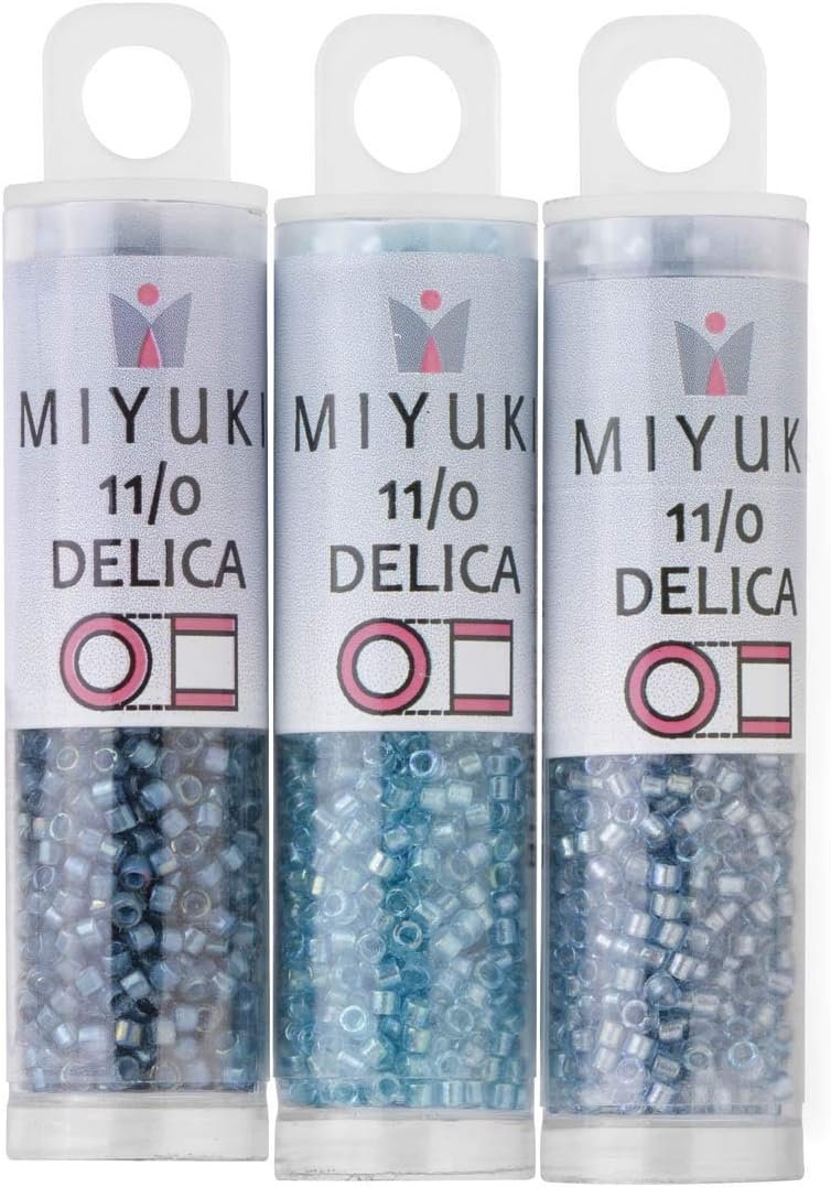 Delica Seed Beads Bundle: Size 11/0, Denim Blue Inside Color Lined Palette Collection DB2382, DB2383, DB2384