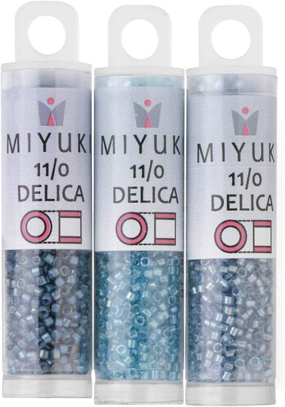 Delica Seed Beads Bundle: Size 11/0, Denim Blue Inside Color Lined Palette Collection DB2382, DB2383, DB2384