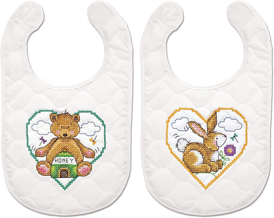 Design Works Crafts Janlynn Stamped for Cross Stitch Baby Bib Kit, Animal Hearts