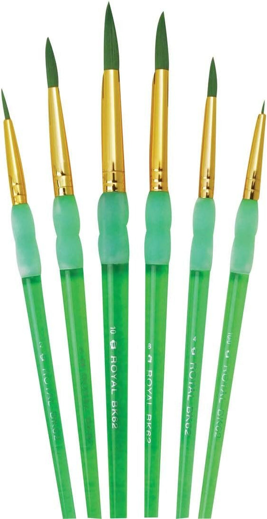 Royal Brush Big Kids Choice Deluxe Round Synthetic Paint Brush Set, Assorted Size, Green, Set of 6