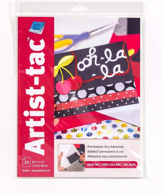 Grafix Artist-Tac Micro Adhesive Dot - Permanent Micro Adhesive Dots are A Quick, Mess-Free Mounting Option for Arts, Crafts, Papercrafts, School Projects, Stationary, and More, 8.5 x 11", 25 Pack, White, (KATP811)