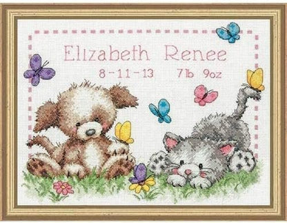 DIMENSIONS 70-73883 Pet Friends Birth Record, Counted Cross Stitch , White