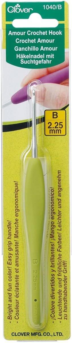 Clover 1040/B Lime Green Amour Crochet Hook, Size B, Yellow, 2.25mm