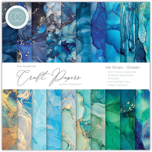 Craft Consortium Craft CON PAPRPAD 6", Ink Drops-Ocean, 20 Designs