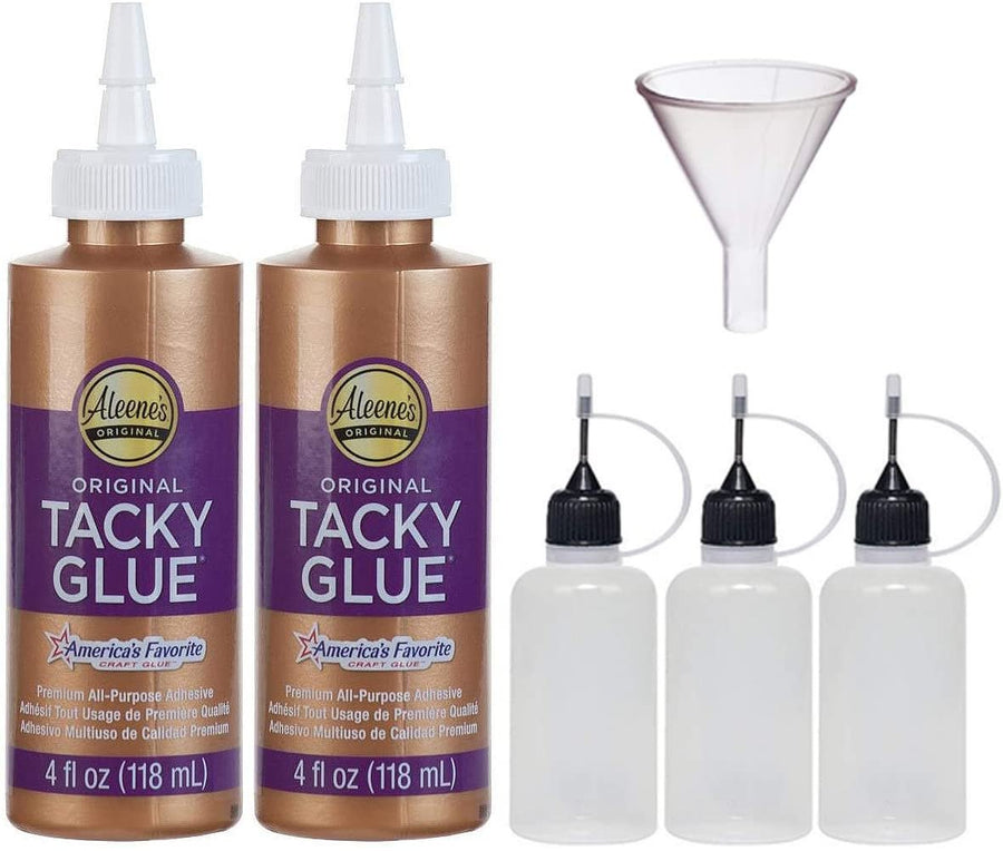 Aleenes 4-Ounce Original Tacky Glue 2 Pack and 3 Pixiss 20ml Needle Tip Applicator and Refill Bottles and 1.5 inch Funnel Bundle