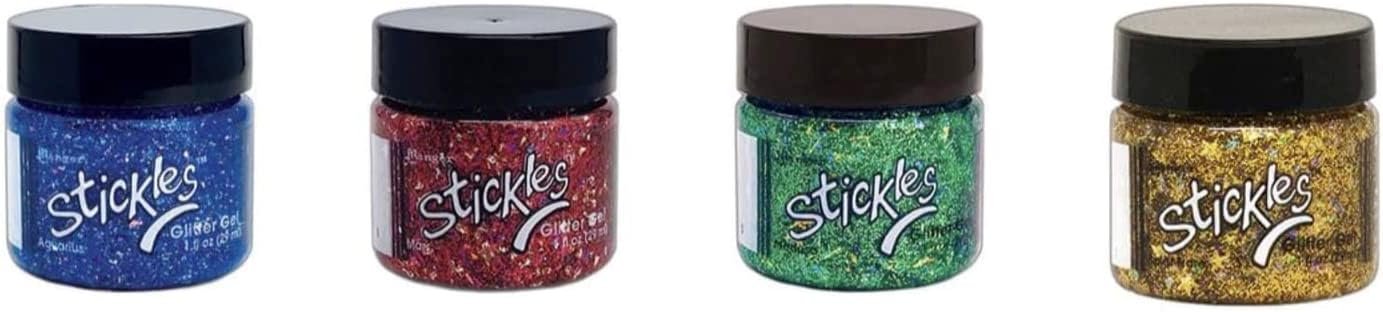Bundle- Stickles Glitter Gels Ranger Ink Tim Holtz - Set of 4 in 1 oz Jars - Aquarius, Medusa, Solar Flare, Mars - Holiday Christmas Colors