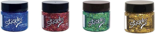 Bundle- Stickles Glitter Gels Ranger Ink Tim Holtz - Set of 4 in 1 oz Jars - Aquarius, Medusa, Solar Flare, Mars - Holiday Christmas Colors