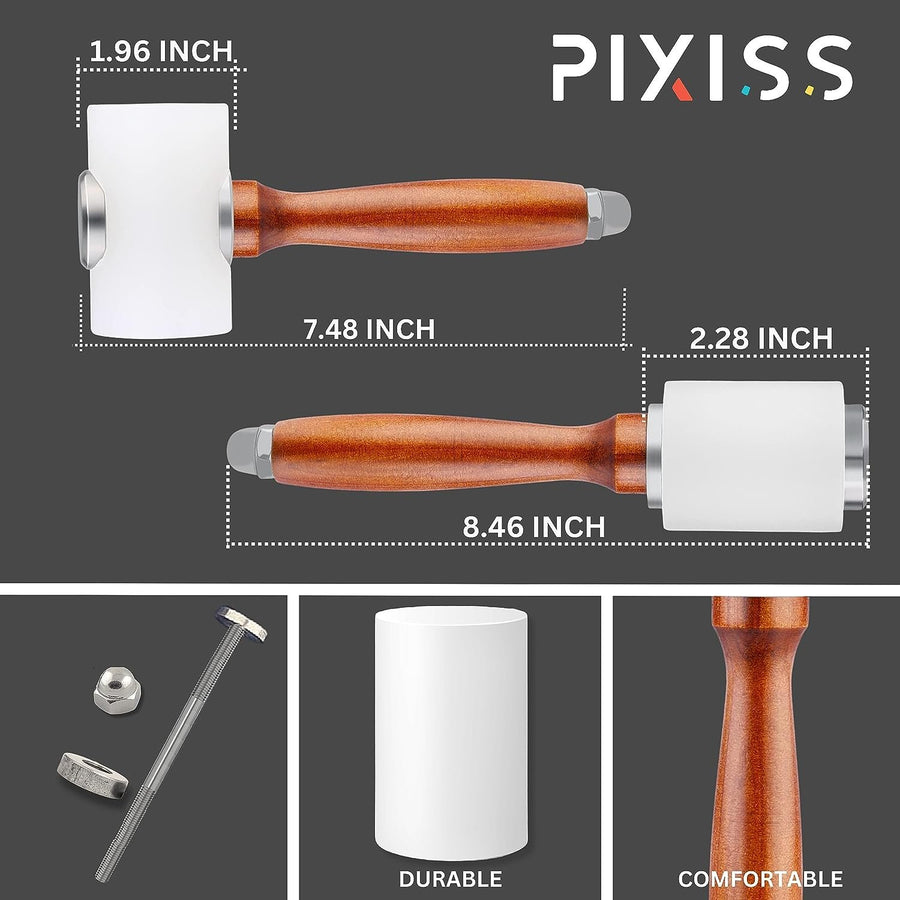 Small Hammer for Leather Working Tools by Pixiss (2 pack) - Nylon Head Mallet Hammer for Leathercraft, Leather Repair, Jewelry Making, Book Binding - Wood Hammer for Leather Carving