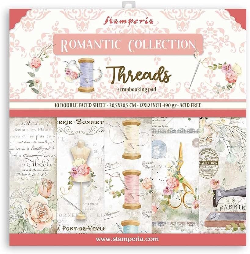 STAMPERIA INTERNATIONAL, KFT Stamperia-Scrapbooking Pad-Romantic Threads, 12 x 12 inches, Multicoloured