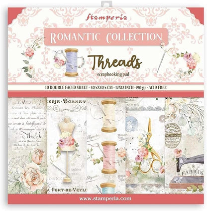 STAMPERIA INTERNATIONAL, KFT Stamperia-Scrapbooking Pad-Romantic Threads, 12 x 12 inches, Multicoloured