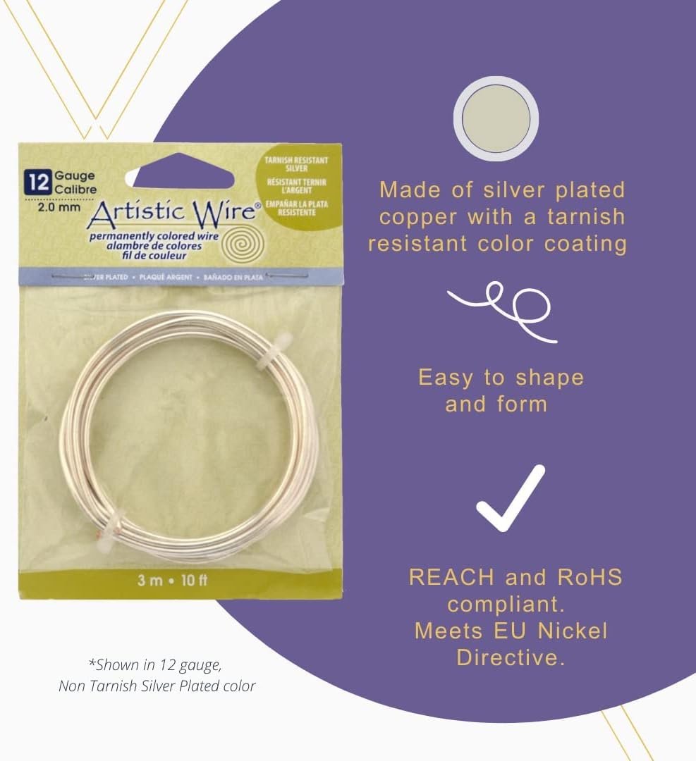 Artistic Wire Silver Plated Wire Coil - 10 12 14 16 Gauge Thick Jewelry Making Wrapping Wire for Beading and Crafts, Rings, Crystals, Earrings