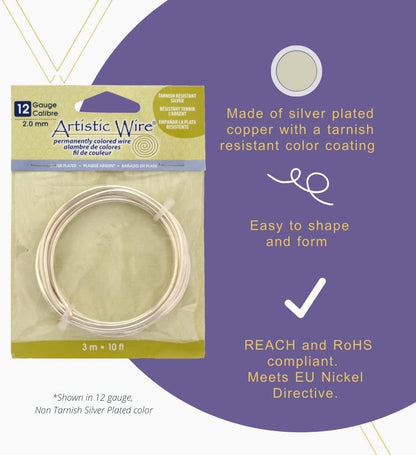 Artistic Wire Silver Plated Wire Coil - 10 12 14 16 Gauge Thick Jewelry Making Wrapping Wire for Beading and Crafts, Rings, Crystals, Earrings