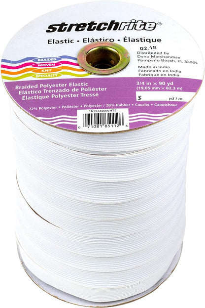 Stretchrite Braided Elastic Flat 3/4 in. x 90 yd White (90 yards)