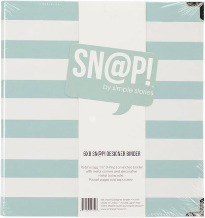 Simple Stories Snatp! Robins Egg Striped Designer Binder, 6" x 8",Blue