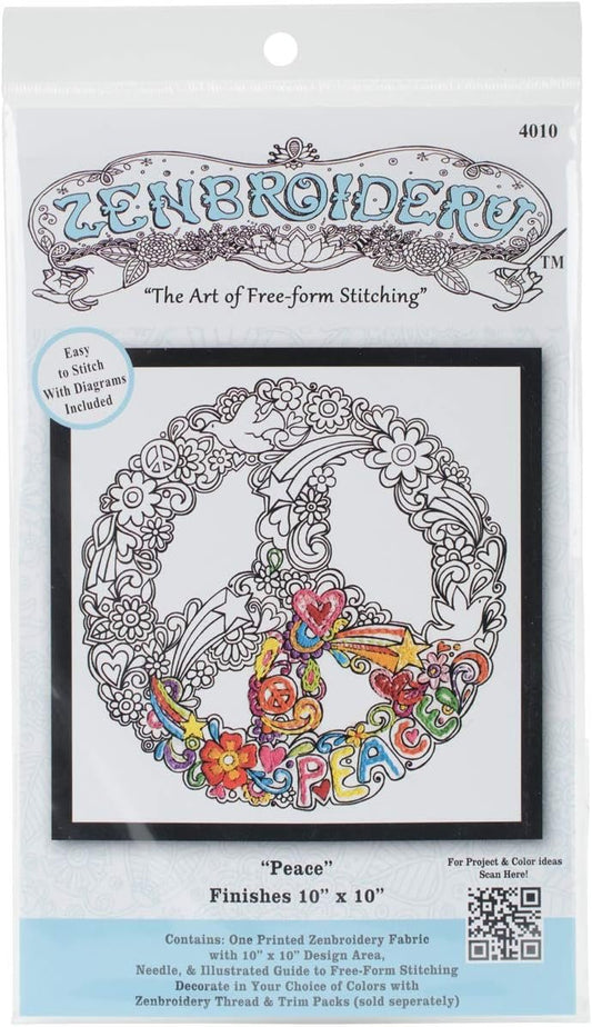 Design Works Crafts 4010 Peace 10" x 10" Zenbroidery Kit, Multicolor