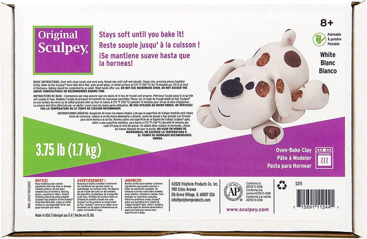 Original Sculpey White, Non Toxic, Polymer clay, Oven Bake Clay, 3.75 pounds great for modeling, sculpting, holiday, DIY and school projects. Great for all skill levels