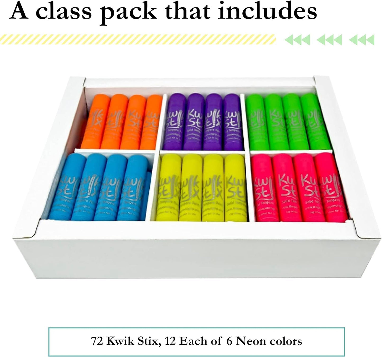 The Pencil Grip Kwik Stix Neon Paint Pens, Tempera Paint Pens, Super Quick Drying, Assorted Neon Colors, 72 Count - TPG-626