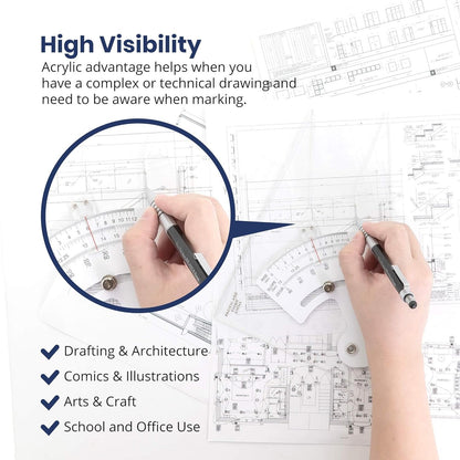 Pacific Arc Adjustable 8 Inch Triangle Plain Edge for Drafting, Architect, Engineer