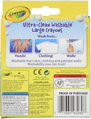 Crayola Washable Crayons, Large, 8 Colors/Box (52-3280) (4 Pack)