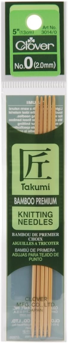 Clover Takumi Bamboo 5" Double Pointed Knitting Needles 5-Pack: Size 0