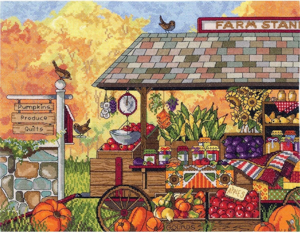 Janlynn 017-0111 Buck's County Farm Stand Counted Cross Stitch Kit, 16 x 12
