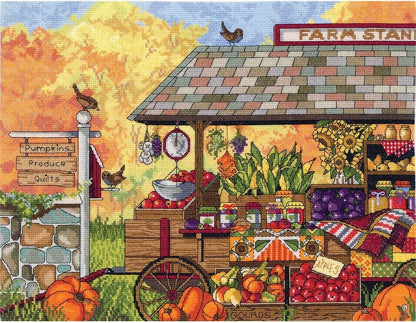 Janlynn 017-0111 Buck's County Farm Stand Counted Cross Stitch Kit, 16 x 12